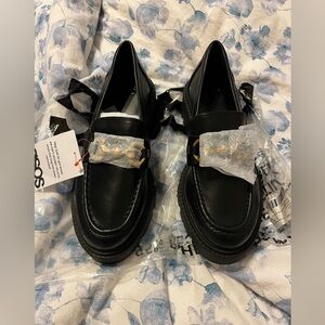 ASOS Black Chunky Soled Loafers with Gold Buckle